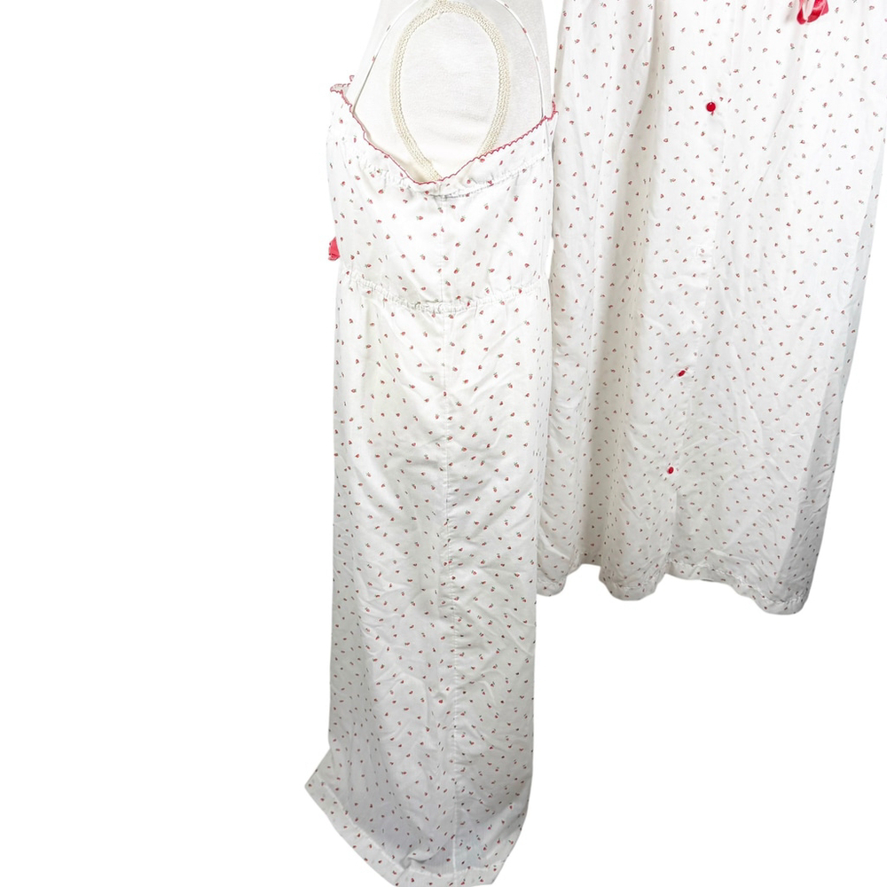 Vintage Strawberry Print Nightgown Robe Set Peignoir Pink White Cottage Size S - Picture 9 of 14